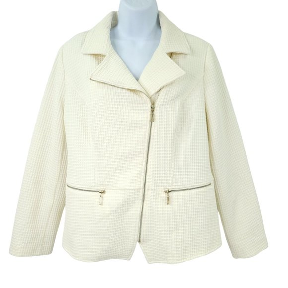 Chicos Womens Lt Cream Jacket Size M 8 Front Zip Waffle Knit Pockets Career Work - Picture 1 of 12